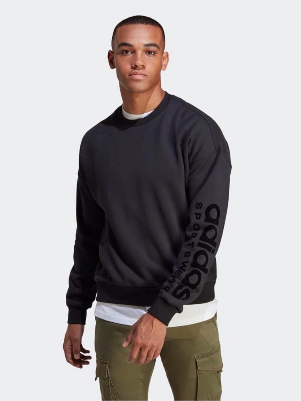 adidas Men’s Black Crewneck Sweatshirt with Sleeve Logo